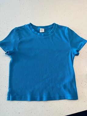 Aritzia Homestretch Ribbed Tee in Bright Blue